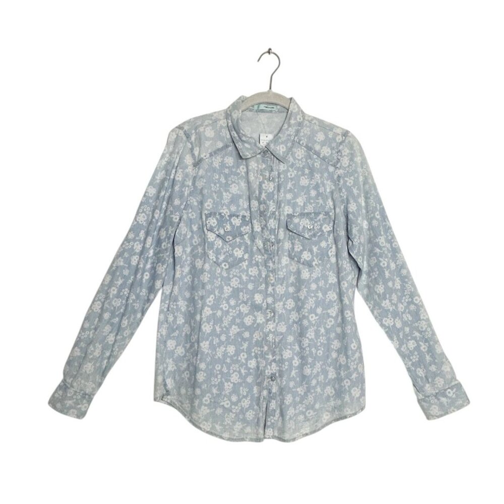Maurices Women's Floral Long Sleeve Button Up Shirt in Blue/White - Sz M - NWT